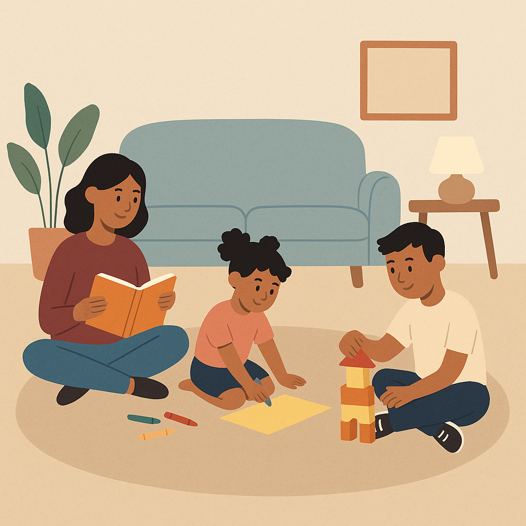 Enfant de 3 à 6 ans en pleine activité calme, coloriage sur tapis pendant un temps calme.